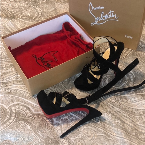 NWT LOUBOUTIN strappy Black showstopper stilettos - Picture 1 of 8